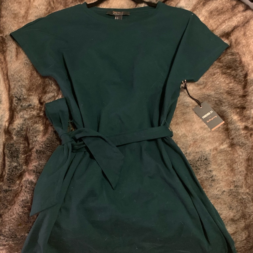 Dark Green Tie Waist T-Shirt Dress